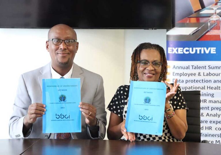 CHRM College Principal, CHRP Margaret K. Kinyanjui, and Mr. Peter Kahihu, the Executive Director and lead consultant at BSCI,